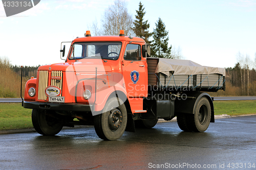 Image of Beautiful Scania 80 Truck Parked on Asphalt Yard