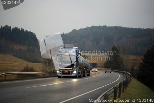 Image of Scania Tank Truck Transports AdBlue at Dusk