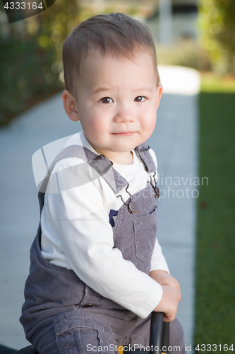 Image of Young Mixed Race Chinese and Caucasian Baby Boy Having Fun Outdo