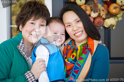 Image of Happy Chinese Senior Adult Grandmother with Her Daughter and Gra