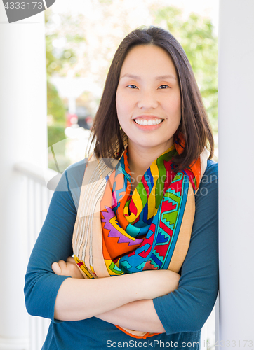 Image of Young Attractive Chinese Adult Woman Portrait Outdoors