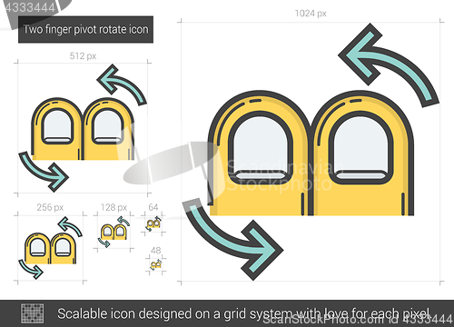 Image of Two finger pivot rotate line icon.