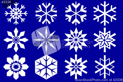 Image of Snowflakes collection. Isolated on the blue