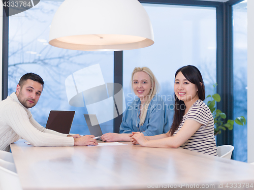 Image of Startup business team at a meeting in modern office building