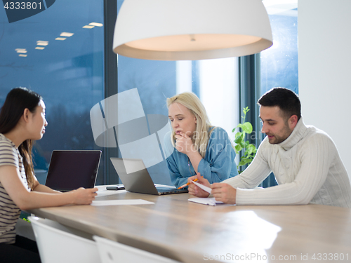 Image of Startup business team at a meeting in modern office building