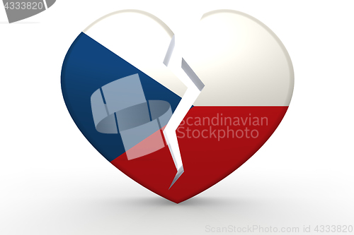 Image of Broken white heart shape with Czech Republic flag