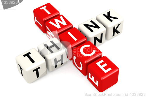 Image of Think twice buzzword in red and white