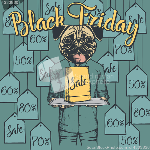 Image of Vector illustration of dog on Black Friday