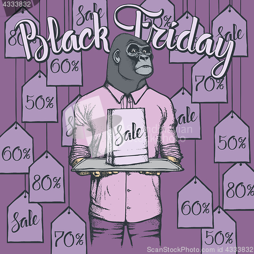 Image of Vector illustration of monkey on Black Friday