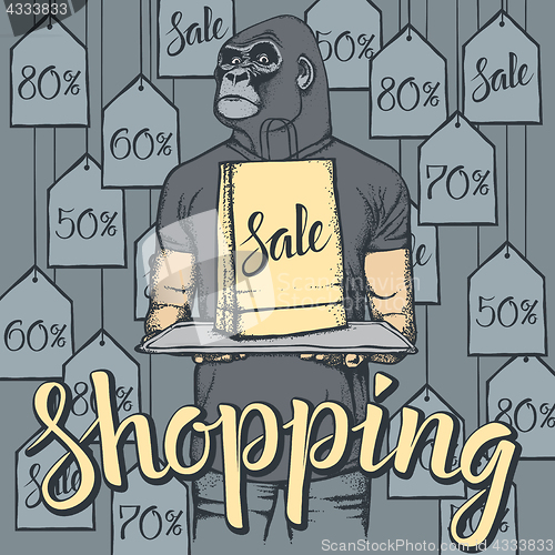 Image of Vector illustration of monkey on Black Friday