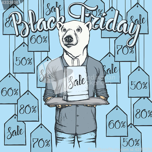 Image of Vector illustration of bear on Black Friday