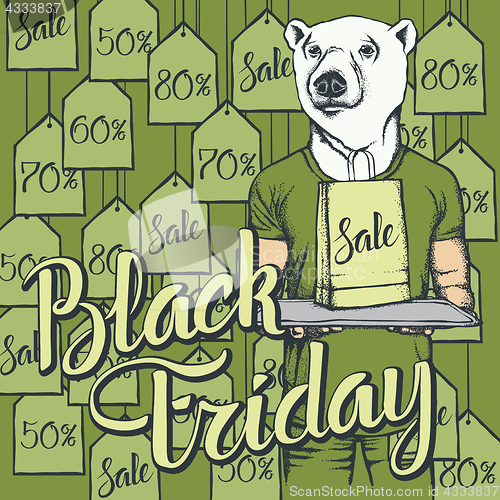 Image of Vector illustration of bear on Black Friday