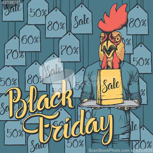 Image of Vector illustration of cock on Black Friday