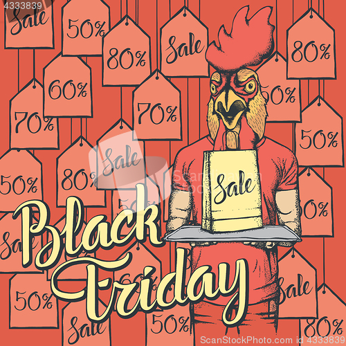 Image of Vector illustration of cock on Black Friday