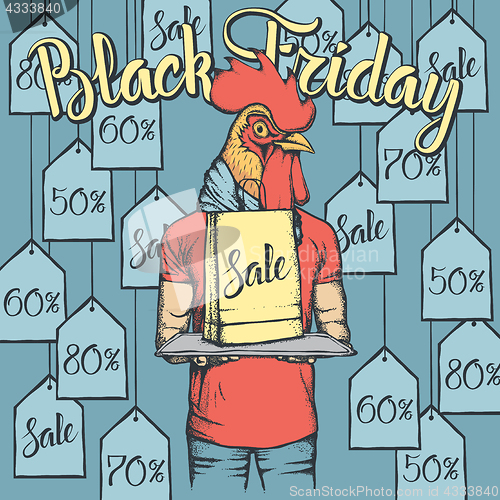 Image of Vector illustration of cock on Black Friday