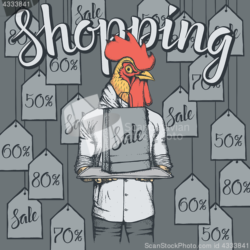 Image of Vector illustration of cock on Black Friday