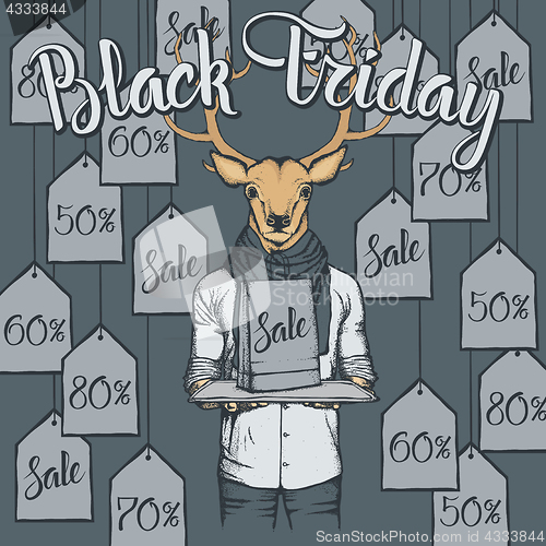 Image of Vector illustration of deer on Black Friday