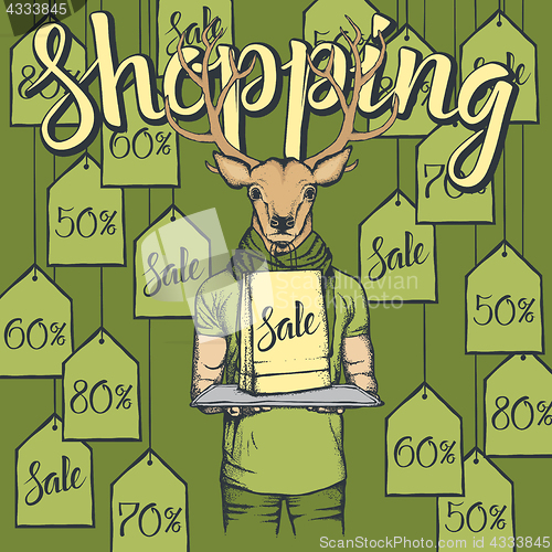 Image of Vector illustration of deer on Black Friday