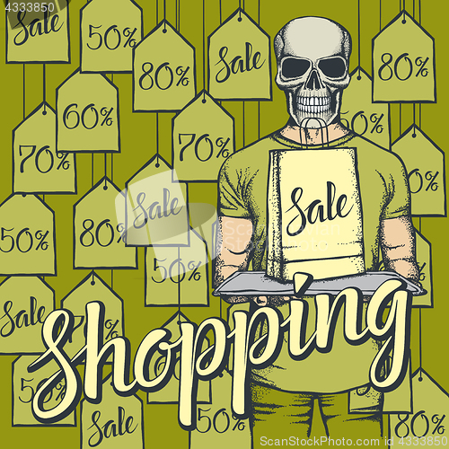 Image of Vector illustration of skull on Black Friday