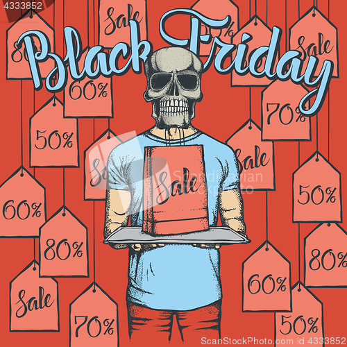 Image of Vector illustration of skull on Black Friday