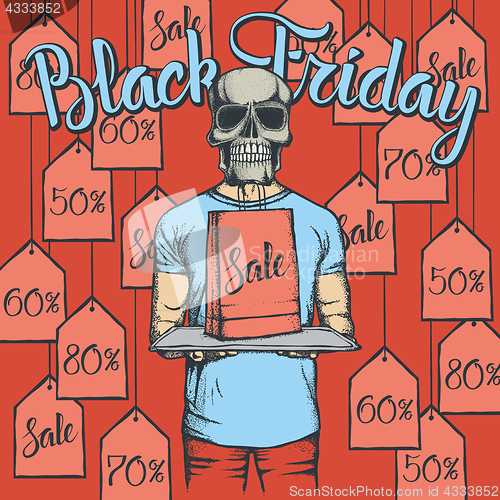Image of Vector illustration of skull on Black Friday