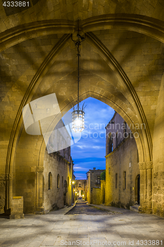 Image of streets of the Knights in the old town of  Rhodes 