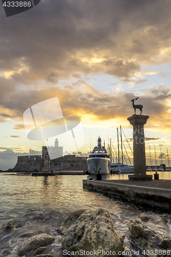 Image of Agios Nikolaos fortress on the Mandraki harbour of Rhodes Greece