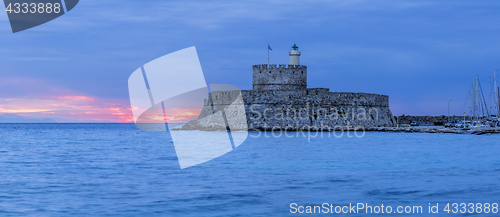 Image of Agios Nikolaos fortress on the Mandraki harbour of Rhodes Greece