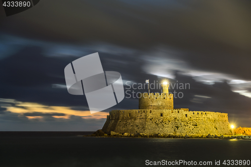 Image of fortress on the Mandraki harbour of Rhodes Greece