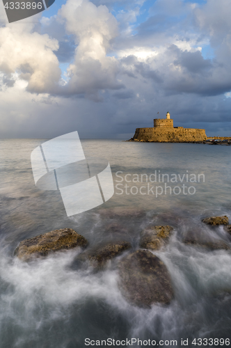 Image of Agios Nikolaos fortress on the Mandraki harbour of Rhodes Greece