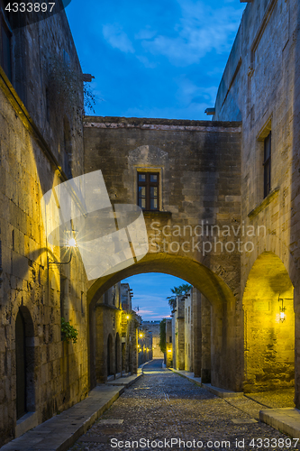 Image of streets of the Knights in the old town of  Rhodes 