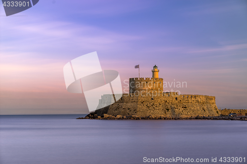 Image of fortress on the Mandraki harbour of Rhodes Greece