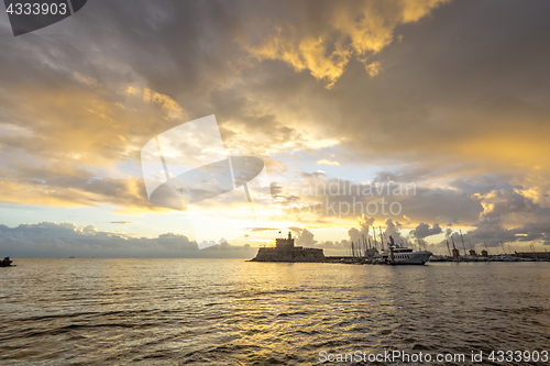 Image of Agios Nikolaos fortress on the Mandraki harbour of Rhodes Greece