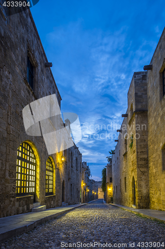 Image of streets of the Knights in the old town of  Rhodes 