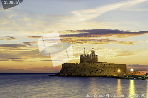 Image of fortress on the Mandraki harbour of Rhodes Greece