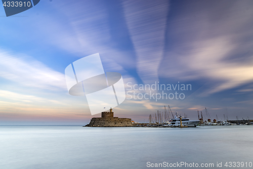 Image of Agios Nikolaos fortress on the Mandraki harbour of Rhodes Greece