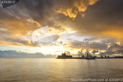 Image of Agios Nikolaos fortress on the Mandraki harbour of Rhodes Greece