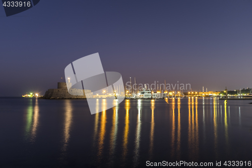 Image of fortress on the Mandraki harbour of Rhodes Greece