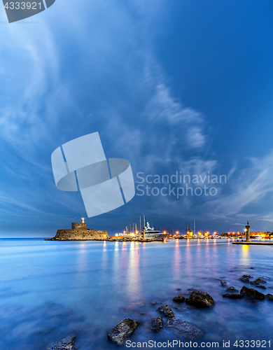 Image of fortress on the Mandraki harbour of Rhodes Greece