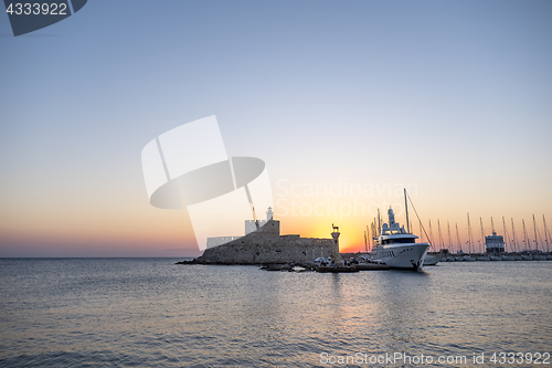 Image of Agios Nikolaos fortress on the Mandraki harbour of Rhodes Greece