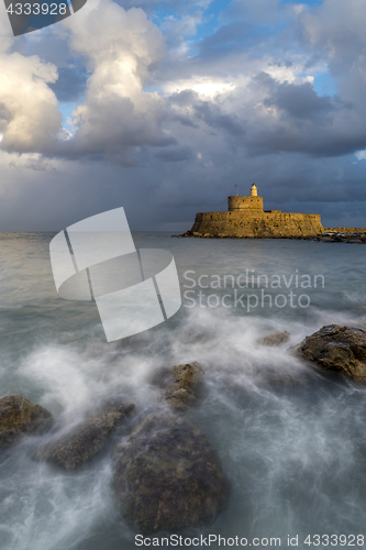 Image of Agios Nikolaos fortress on the Mandraki harbour of Rhodes Greece