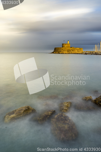 Image of Agios Nikolaos fortress on the Mandraki harbour of Rhodes Greece