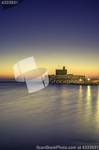 Image of fortress on the Mandraki harbour of Rhodes Greece