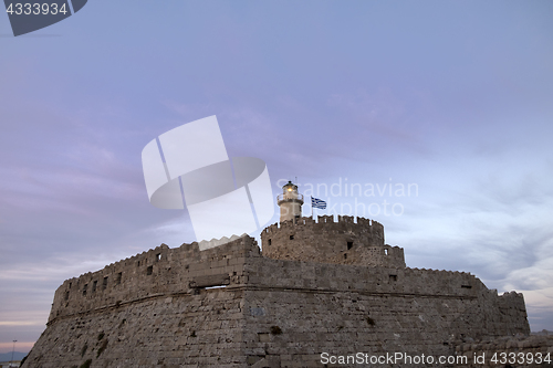 Image of fortress on the Mandraki harbour of Rhodes Greece