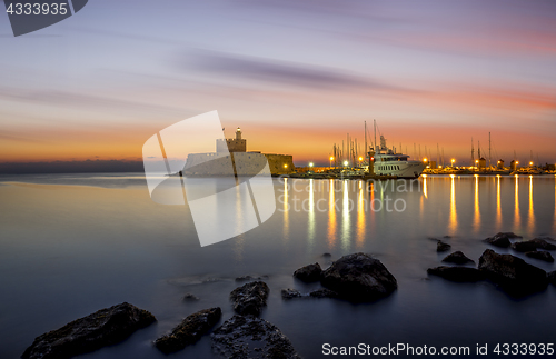 Image of Agios Nikolaos fortress on the Mandraki harbour of Rhodes Greece