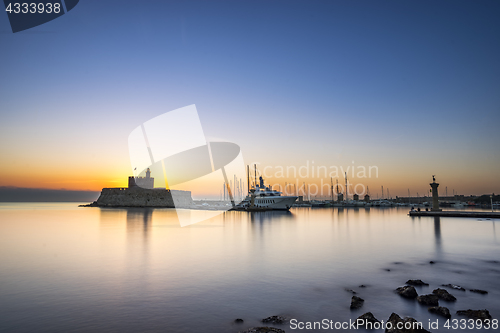 Image of fortress on the Mandraki harbour of Rhodes Greece