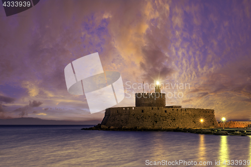 Image of Agios Nikolaos fortress on the Mandraki harbour of Rhodes Greece