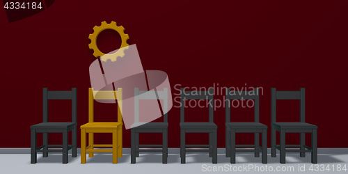 Image of row of chairs and gear wheel - 3d rendering