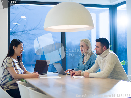 Image of Startup business team at a meeting in modern office building