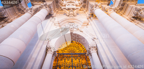 Image of Entrance of the Syracuse baroque Cathedral in Sicily - Italy